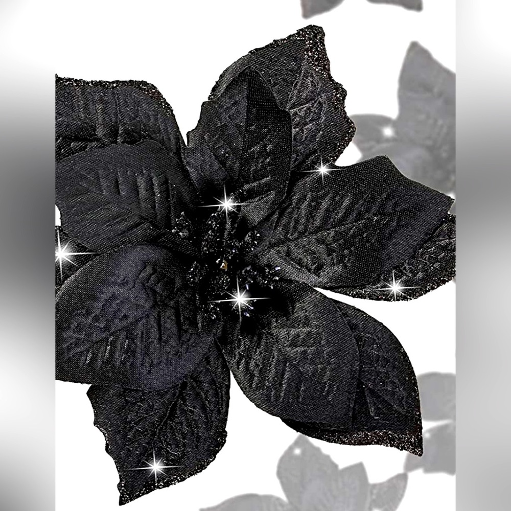 36 Pieces 3 Size Christmas black Poinsettia Christmas Tree Flowers Glitter